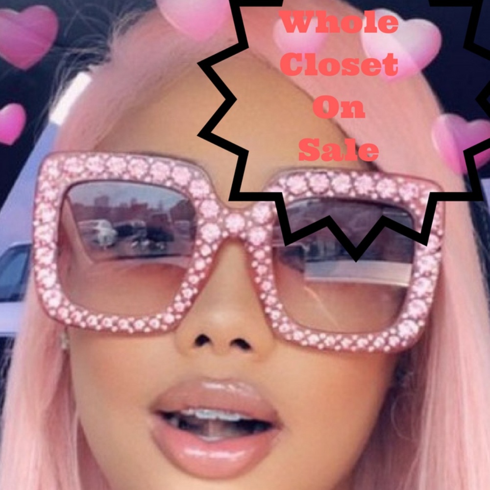 Pink Square Rhinestone Detail Tinted Sunglasses - Picture 1 of 8
